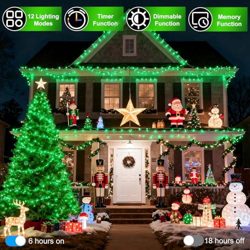 340 LED 90FT Christmas String Lights Outdoor, 12 Pro Modes and Timer Memory & Brightness, Plug in Waterproof Dark Green Wire Twinkle Light for for Xmas Yard Tree Wedding Party Decor (Green)