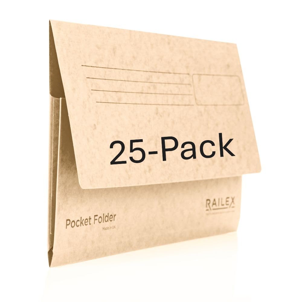 Railex Pocket Folder Foolscap Document Wallets - Ivory Folders Pack of 25 for Paperwork A4 and A4+, Recycled Board File Foolscap Document Wallet, Premium Filing Folder for Office and Home