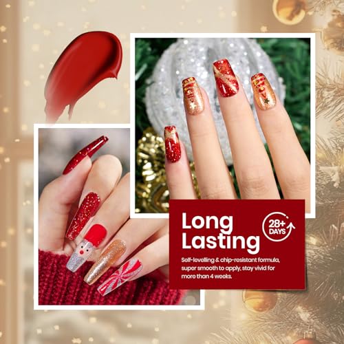 Image of Beetles Gel Nail Polish Set - Summer Holly Berries 6 Colors Gel Nail Kit with Sparkle Glitter Red Green Gold Silver Shades Holiday Nail Art Gift for Women Soak Off UV LED Nail Gel