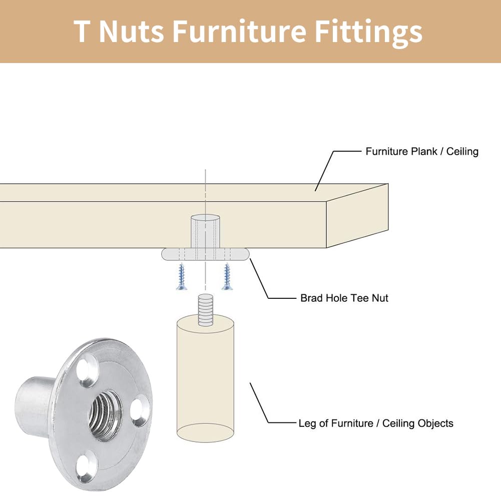 Foro Tee Dado a T Con 3 Fori - 10 Pezzi Flangiati M8 - Base Rotonda a Vite T-Nut