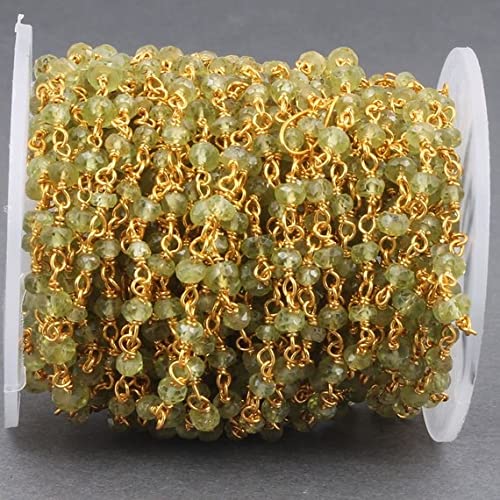 Péridot chaîne de perles 4mm en vermeil d'argent sterling pour joaillerie