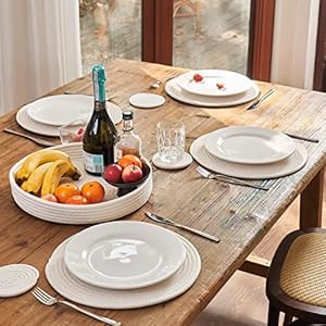 Round Placemats Set of 4, White Placemat-Woven Cotton Rope Chargers for Dinner Plates, Non-Slip, Heat Resistant Table Decor, Boho Farmhouse Kitchen Decor (Off White, 13-inch Plus coaster) Round Placemats Set of 4 White Placemat Woven Cotton Rope Chargers for Dinner Plates Non Slip Heat Resistant Table Decor Boho Farmhouse Kitchen Decor Off White 13 inch Plus coaster