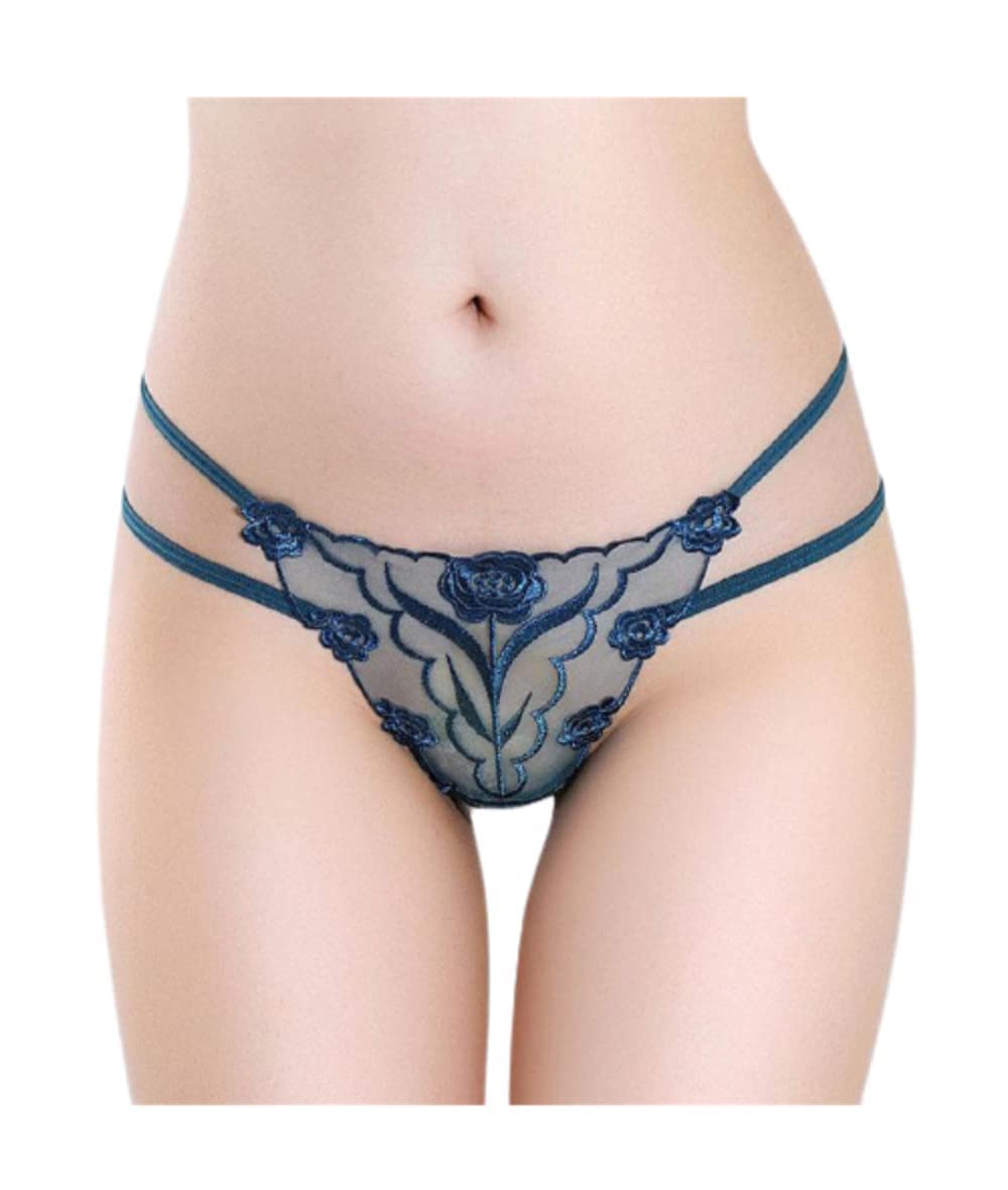 bjac Women G-String Embroidered Transparent Temptation Underwear Female Traceless Perspective Cotton Crotch Hot Sexy Underpants (XS, Dark Blue)-picture-11