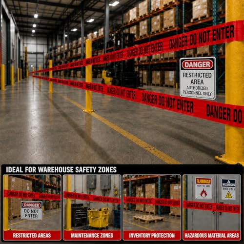 Image of ATERET Premium Danger Do Not Enter Tape 2-Pack 3 inch x 1000 feet, Hazard Safety Tape, Construction Tape for Danger /Hazardous Area, Ideal Use for Halloween Decorations, Party, Work-Site