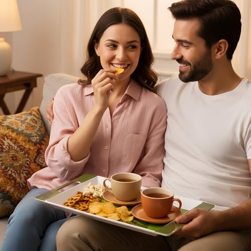 Image of U.P.C Tray Set for Serving Snacks, Multi-Use Nashta Plate & Kitchen's Tea Tray, Perfect Tray Sets for Hosting Guests at Home, Serving Tray Set of 2, Trays for Kitchen. (SY-ROS3)