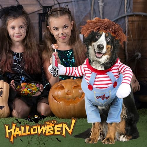 Halloween Kostüme für Hunde, Deadly Doll Verkleidungen für Haustier, Hund Schreckliches Kostüm, Lustiges Hundekostüm für Halloween, Weihnachten, Partys, Cosplay (XL)