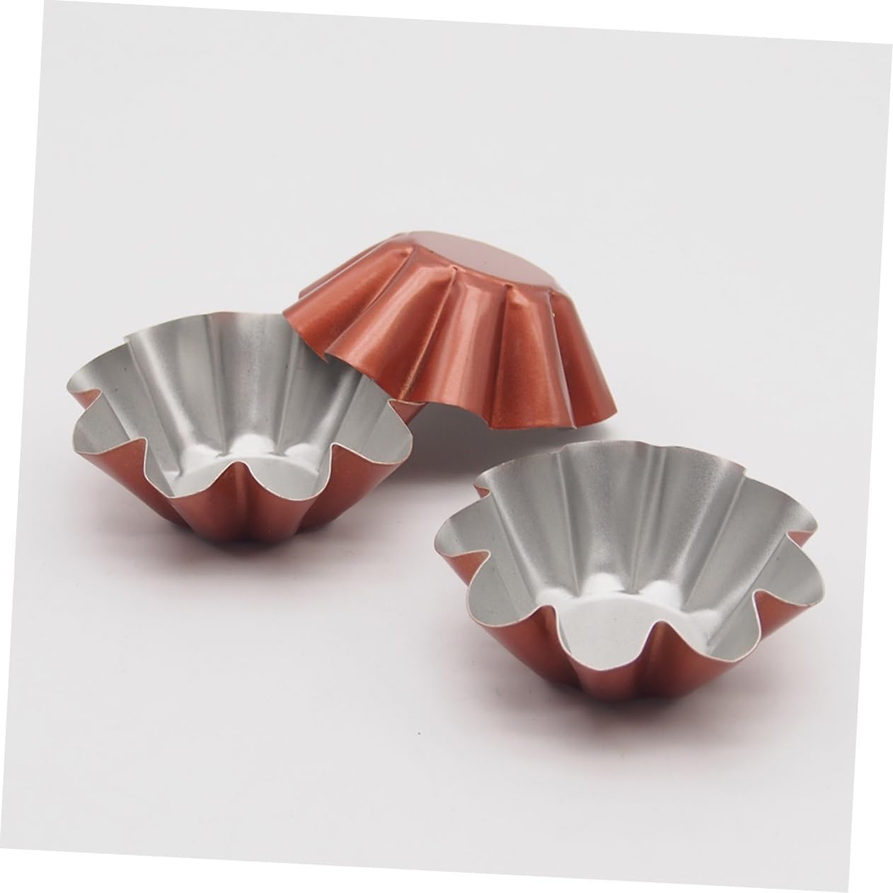 SHOWERORO 12pcs Reusable Golden Metal Flower Tart Molds Egg Tart Baking Cups for Muffins Cupcakes and Desserts Excellent Heat Conductivity