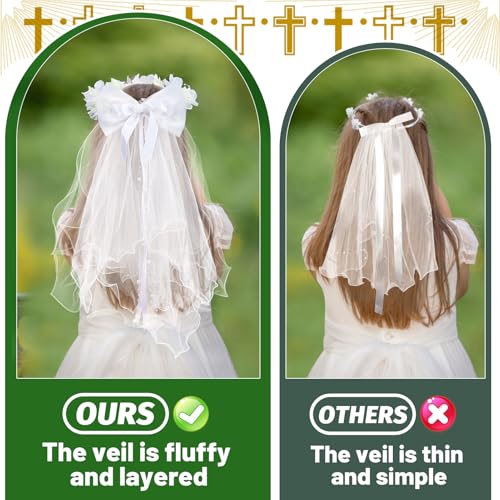 First Communion Veil and Gloves for Girls - Holy Catholic Veil with Gloves for 7-16 Girls 1st Communion Dress2