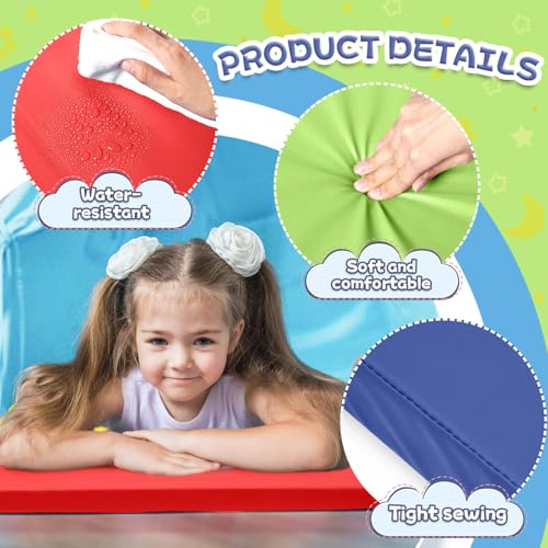 Image of Wesiti Nap Mats for Preschool 1.37 inch Thick 47x24 inch Folding Rest Mat 4 Section, Sleeping Pad for Kids Children Daycare Nap School Classroom Kindergarten Daycare Travel Home, Colorful