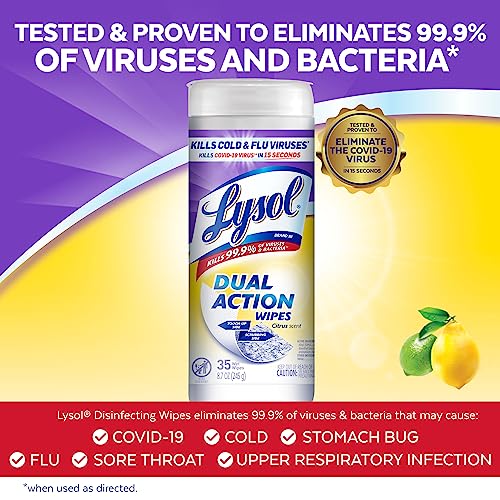 Lysol Dual Action, Disinfecting Wipes, Citrus, Blue 35Ct - image 2