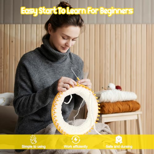 Image of Katech Round Knitting Looms Set 14 cm Diameter Blue Plastic Weaving Looms Scarf Hats Making Tools DIY Crocheting Handmade Craft Kit with a Crochet Hook and Needle for Knitting Lovers (Blue)
