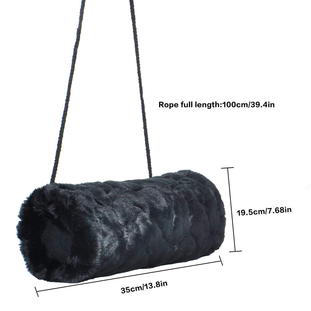 Manicotto Scaldamani, Pelliccia Sintetica Mano Muff of Strap Tasca Comodo Scaldamani Nero per Donna Uomo Bambini 1 pz, con Gancio Trasparente 1 pz