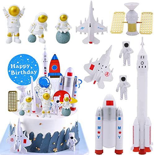 HGSHUO Tortendeko Astronauten Kuchen Deko Astronaut Figuren Geburtstag Kuchendeko Weltraum Cake Topper Happy Birthday Torte Deko Kindergeburtstag Kuchendekoration Geburtstagsparty 16 Stück Cover