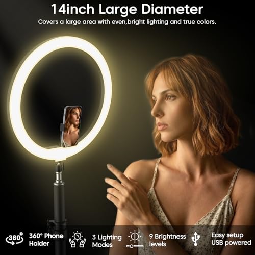 Image of Sounce 14 Inch LED Ring Light with 5 Feet Stand & Smartphone Mount | USB Powered | Colour Switch & Brightness Control | Dual Temperature Modes | for Vlogging, Photo & Video Shoots & Makeup
