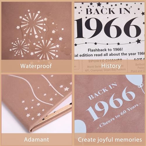 Image of Crenics 60th Birthday Decorations for Women or Men, Vintage Back in 1966 Poster, 60th Birthday Guest Signature Book, Awesome 60 Anniversary Birthday Gifts
