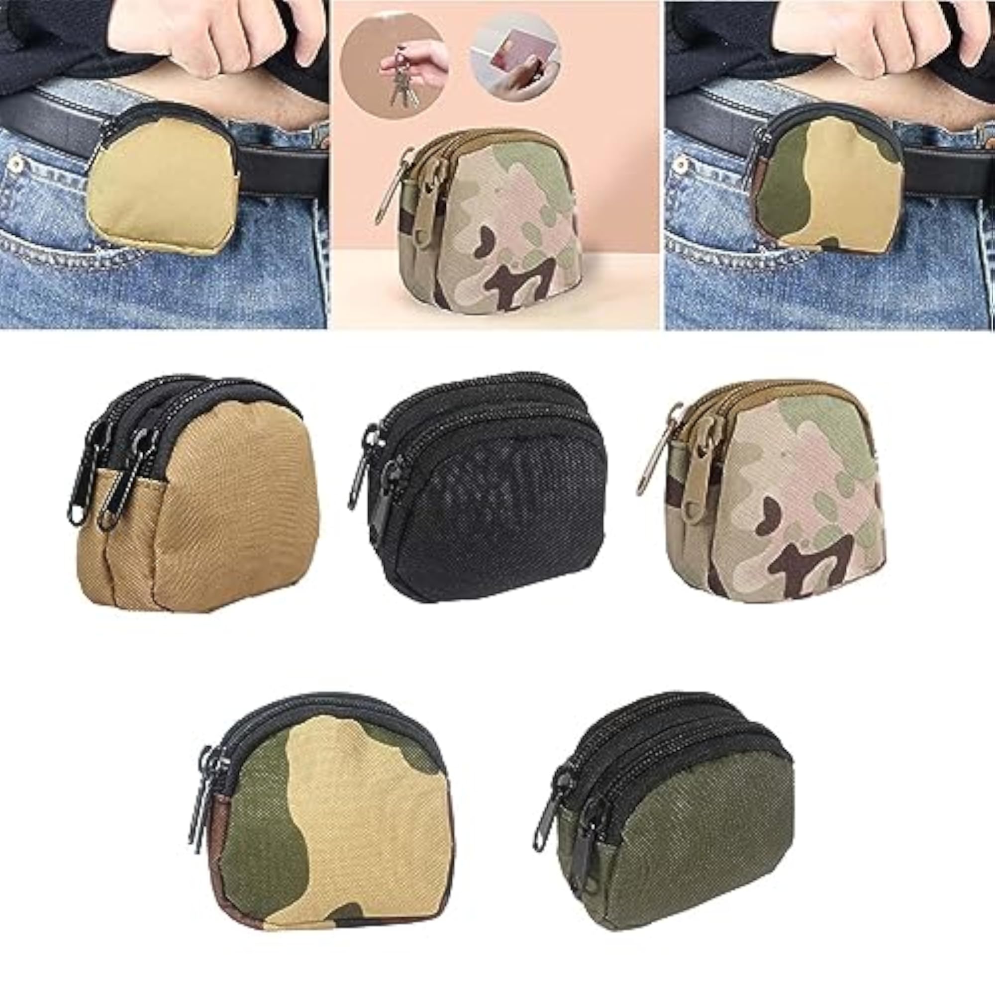 Double Layer Waterproof Multifunctional Coin Pouch, Khaki
