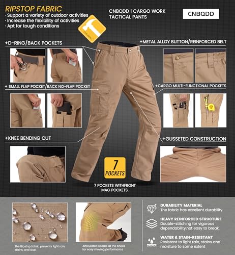 Image of CNBQDD Mens Work Pants Ripstop Waterproof Cargo Pants for Men with 7 Pockets Tactical Hiking Pants