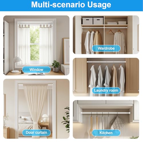 Image of MEXAU 1 Pack White Spring Tension Curtain Rods 16-37 Inch Small Shower Rod | Adjustable Tension Rods No Drilling for Window, Bathroom, Closet, 7 /8 inchSpring Tension Rods,Small Shower Curtain Rod,Iron