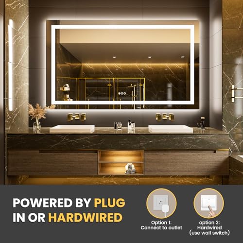 Image of LOAAO 68 inchx36 inch LED Bathroom Mirror with Lights, Anti-Fog, Dimmable, Backlit + Front Lit, Lighted Bathroom Vanity Mirror for Wall, Memory Function