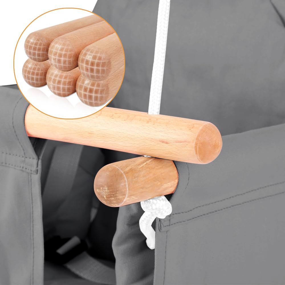 Homewell - Columpio interior para bebé y niños, asiento columpio de madera y algodón para bebé, columpio escandinavo para desarrollo vestibular, Baby Swing (gris oscuro)