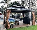 PURPLE LEAF 10' x 14' Hardtop Gazebo with Curtains and Netting for Hot Tub Heavy Duty Deck Beach Pool Backyard Outdoor Canopy Tent Sun Shade Metal Roof Patio Permanent Pavilion