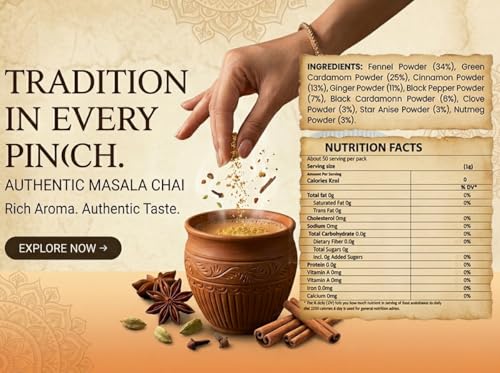 Image of Chokhi Dhani Kadak Chai Masala 50g | Premium Tea Spice Blend with Cardamom, Cinnamon, Ginger, Black Pepper & Fennel | Strong, Aromatic Indian Masala Chai Powder | Immunity Boosting Kadak Chai Mix