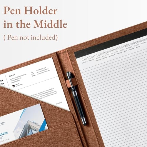 Image of Mymazn Padfolio, Portfolio Folder, Legal Pad Holder, Resume Folder | Faux Leather Binder with Document Organizer, Business Card Holder, Letter-Size Notepad for Interview, Men & Women