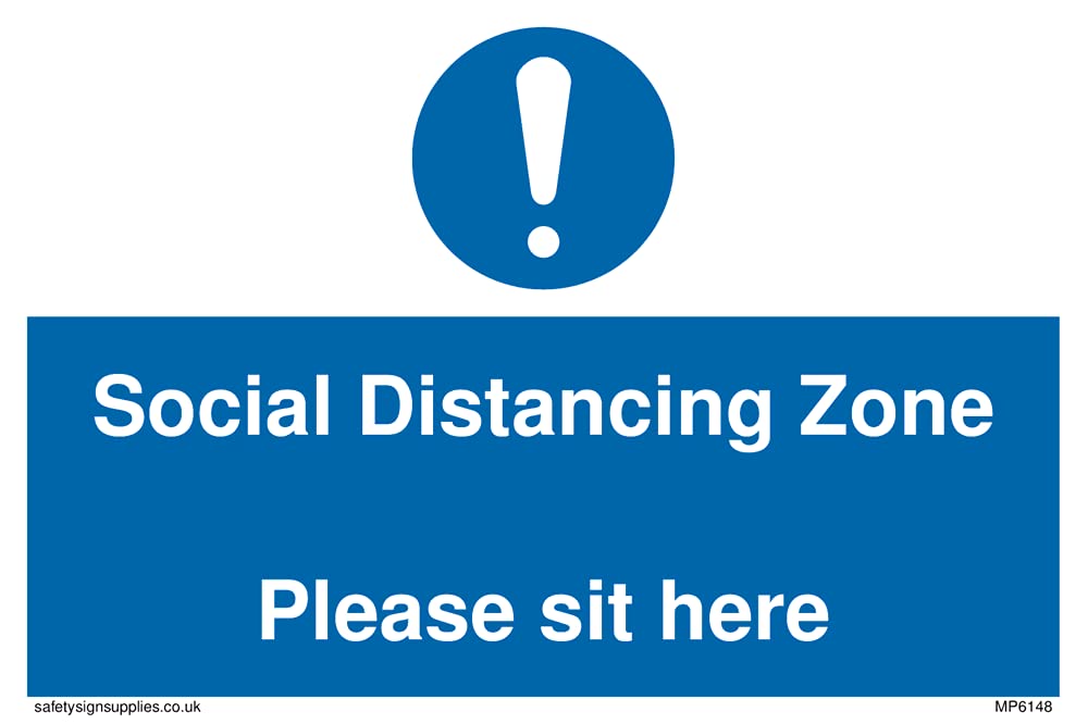 Pack of five - Social Distancing Zone Please sit here Sign - 150x100mm - A6L