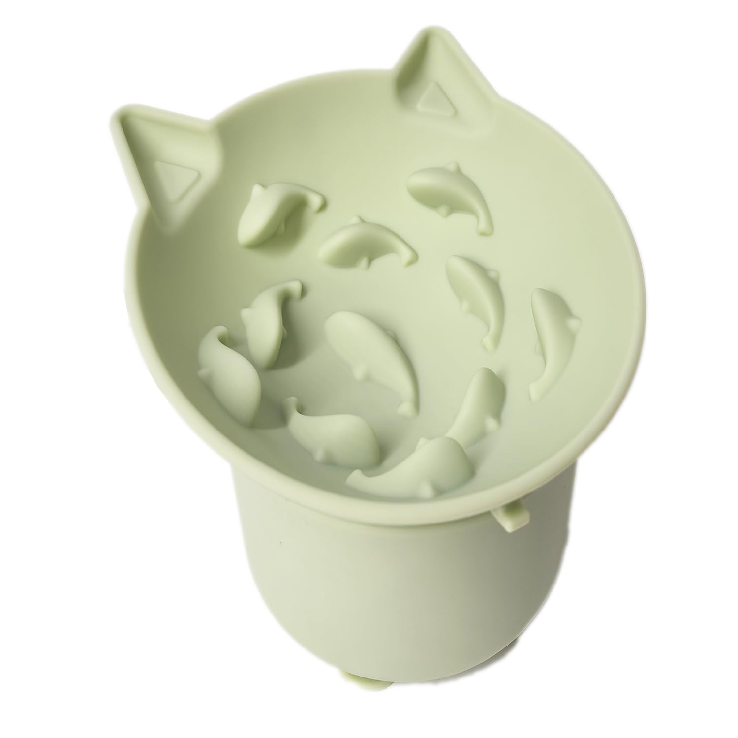 Elevated Slow Feeder Bowls, Raised Cat Food Dish Whisker Friendly, Anti Vomit, Microwave & Dishwasher Safe, Great Height for Cats (Green, 9.6x9.6x10cm)