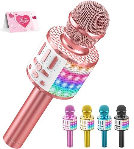 Wireless Microphone with Lights Karaoke Bluetooth Microphone for Kids Adults Portable Toy Karaoke Mic Speaker Machine Home KTV Player Support Phone/Pad/TV for Party Singing Boys Girls Best Gifts