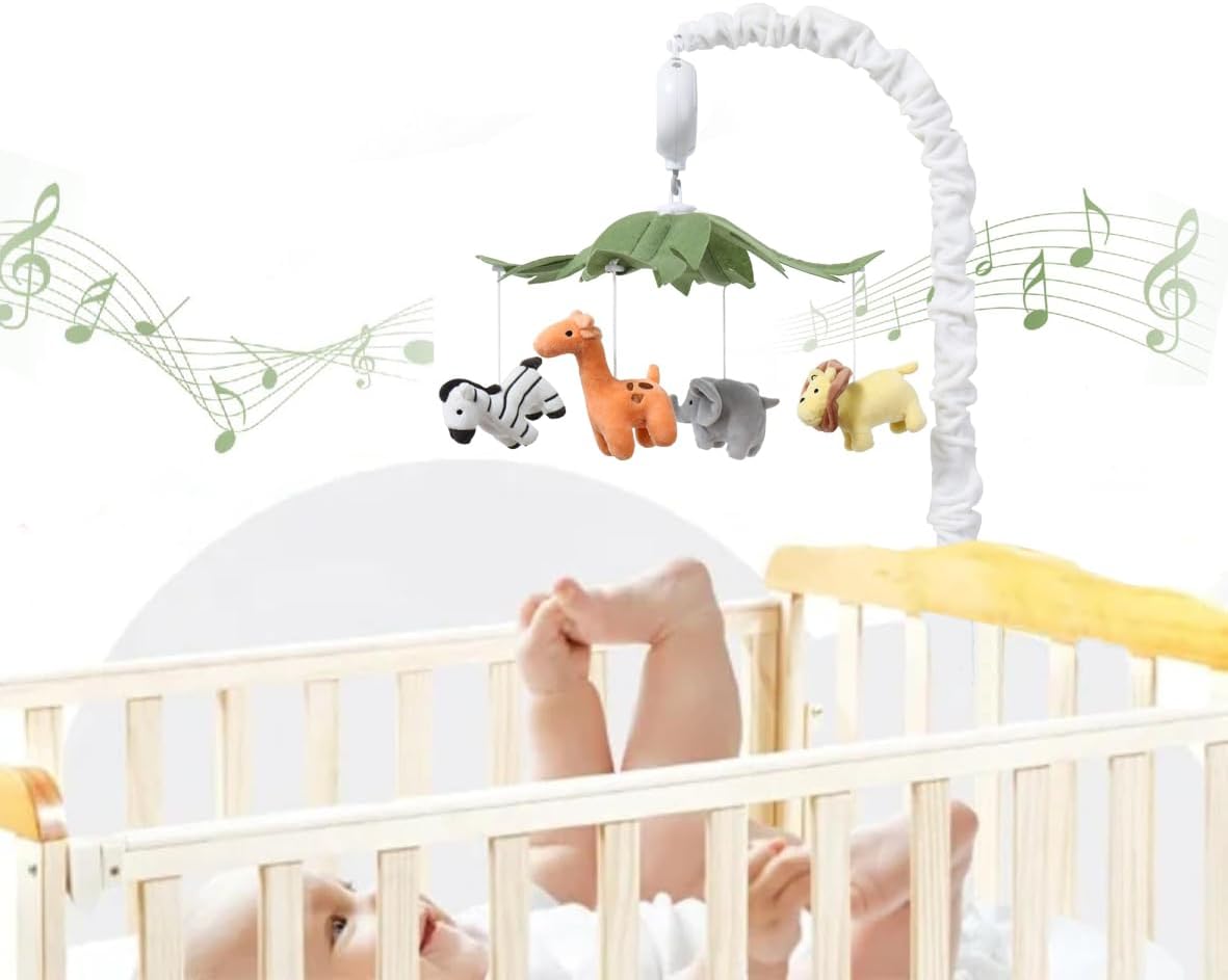 Safari Animals Baby Musical Crib Mobile - Jungle Animals Mobile for Crib with 12 Lullabies for Baby Boys and Girls | Safari Nursery Decor