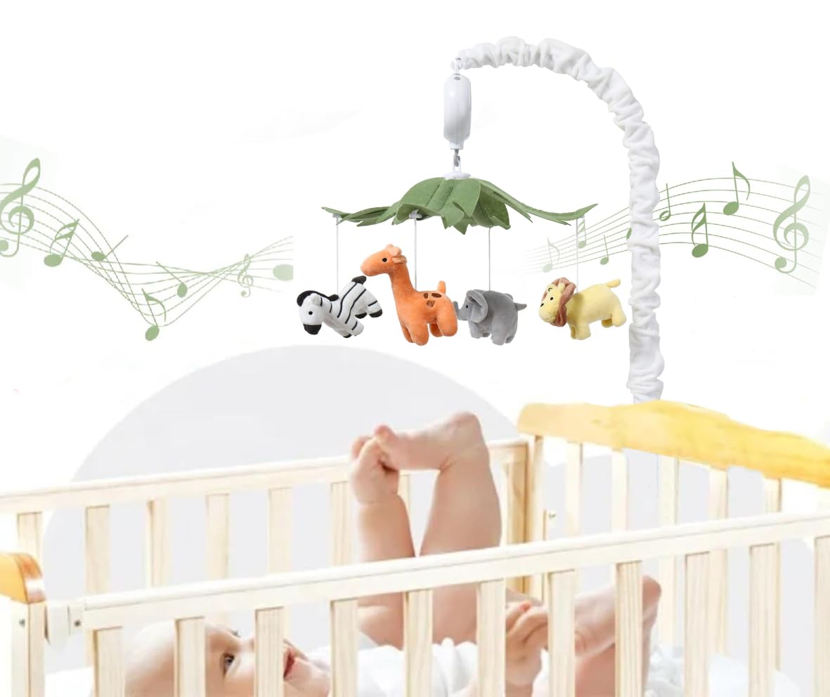 Safari Animals Baby Musical Crib Mobile - Jungle Animals Mobile for Crib with 12 Lullabies for Baby Boys and Girls | Safari Nursery Decor
