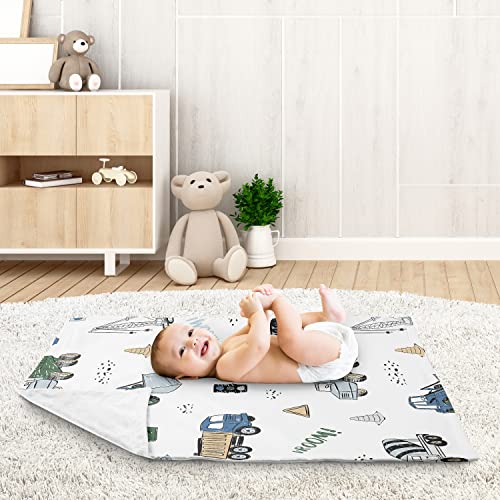 Image of Sweet Jojo Designs Construction Truck Boy Blanket Receiving Security Swaddle for Newborn or Toddler Nursery Car Seat Stroller Soft Minky - Grey Yellow Black Blue and Green Transportation