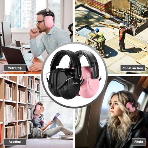 Image of ProCase NRR 28dB Noise Reduction Ear Muffs, Foldable Adjustable Passive Noise Cancelling Headphones for Adults Kids Autism, Hearing Protection for Shooting, Construction -2 Packs, Pink & Black
