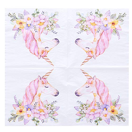 Wallye Unicorn Theme Napkins, Kids Girls Party Supplies For Children Party, Bridal Shower Or Birthday Party, 20 Pack #TOP1