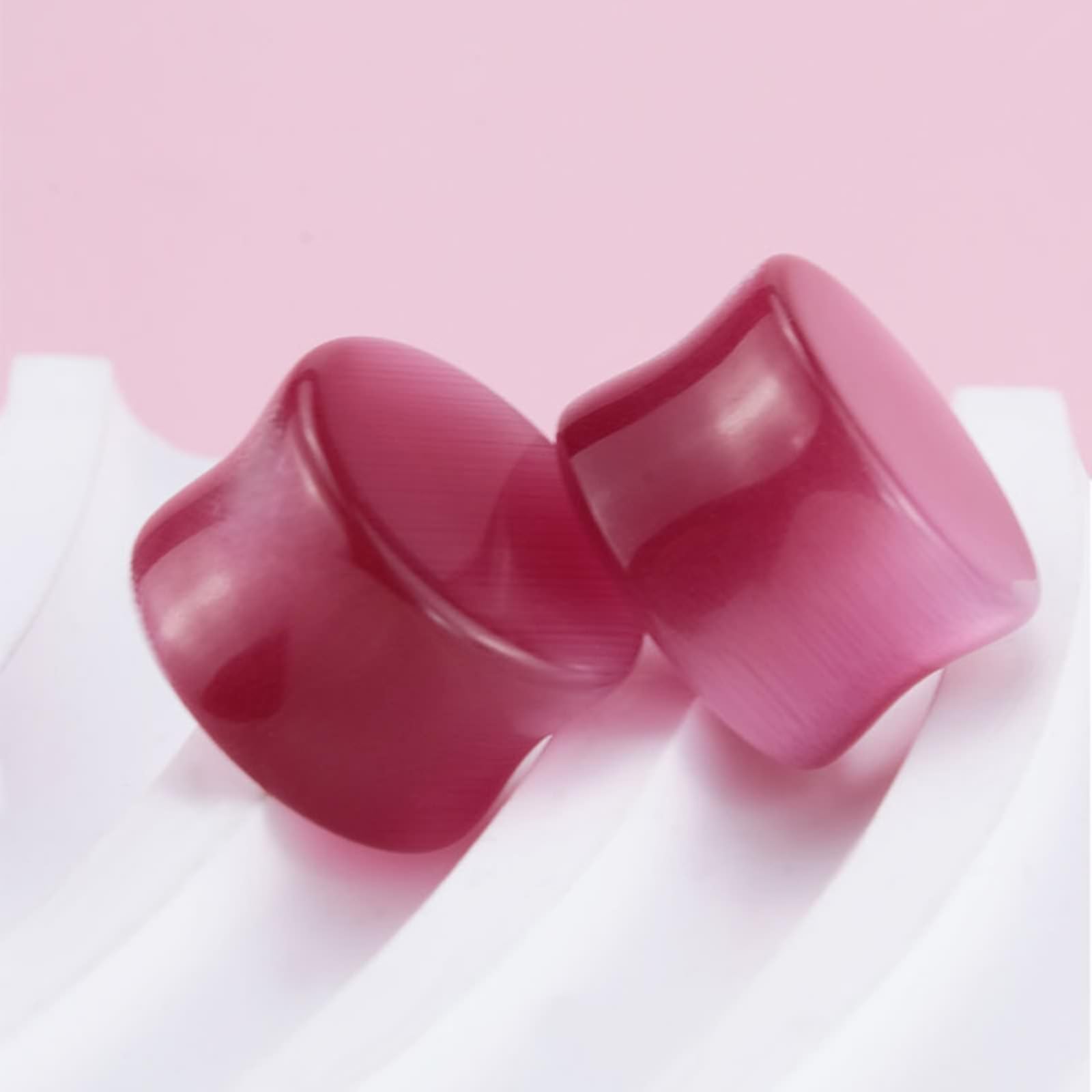 Ohrstöpsel, 2 g, 0 g, 00 g, 1/2 Zoll, 9/16 Zoll, 5/8 Zoll, Tunnel-Plug-Ohrringe, 12 Stück, rosa Katzenaugenstein, doppelt ausgestelltes Ohrmessgerät, Dehnungsset