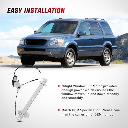 Image of Nilight Power Window Regulator with Motor Assembly Replacement for Honda Pilot 2003 2004 2005 2006 2007 2008, Front Passenger Side, 748-130