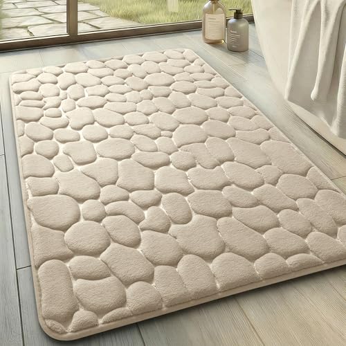 YIHOUSE Memory Foam Bath Mat Cobblestone Bathroom Rugs Super Water Absorbent Bath Mats for Bathroom Machine Washable Bath Rugs(24 x 36,Khaki) - image 1