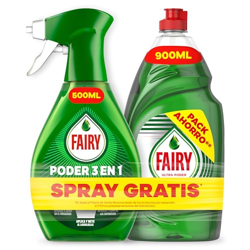 Fairy Ultra Poder Lavavajillas Líquido Original 900ml, fórmula efectiva para platos relucientes y antigrasa + Fairy Sin Remojo Limón Spray 500ml, antigrasa vajilla y cocina, limpieza rápida