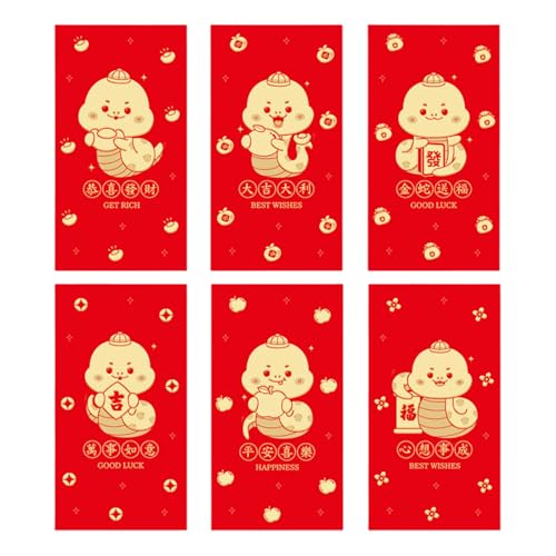伝統的な新年のお金パケット 6枚 2025 蛇をテーマにした赤み封筒 中国の春祭り Hongbao