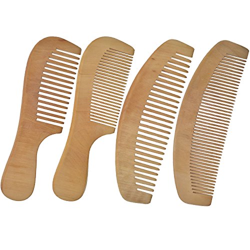 LCLHB 4PCS Natural Wooden Wide Tooth Beard and Hair Combs Set For Men and Women (6.5-7 Inch Length)