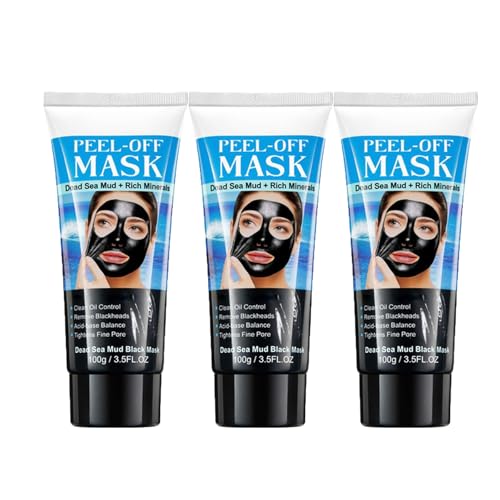Mascarilla Negra de Barro del Mar Muerto, Mascarillas Limpiadoras Peel-Off Ricas en Minerales, Mascarillas Faciales Peel-Off para Puntos Negros, Aceite para una Limpieza Profunda de la Piel (3pcs)