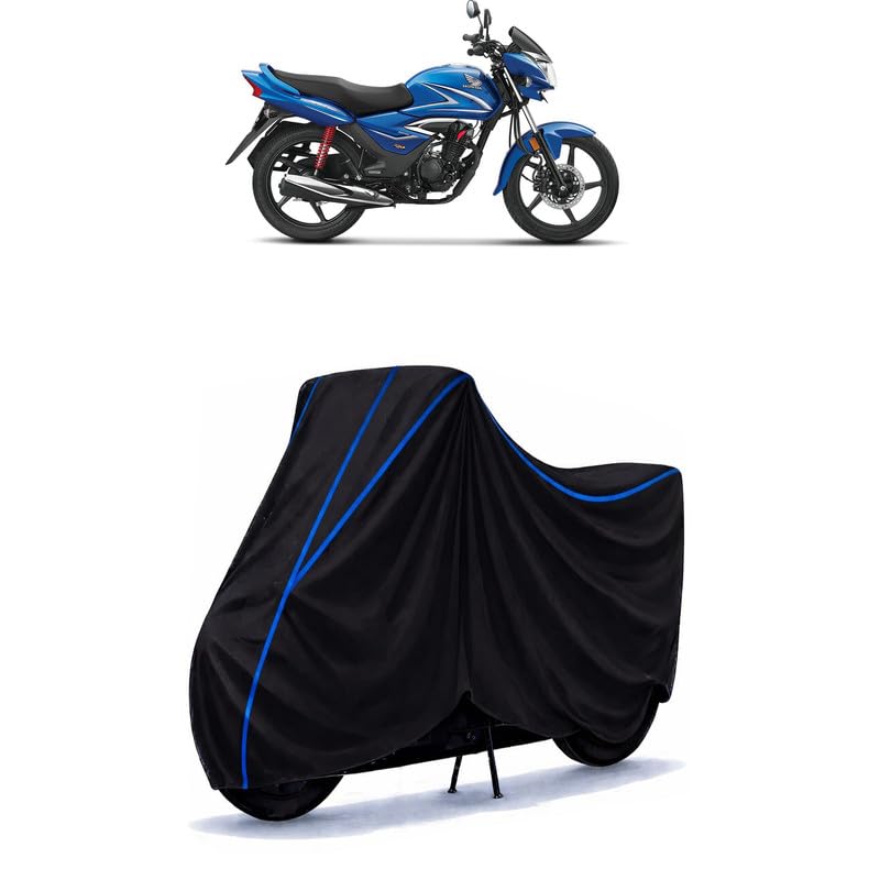 Image of Shine 125 Disc Bike Cover Water Resistant Universal Motorcycle Rain | Heavy Duty UV Protection, Dust, Scratch Indoor Outdoor All Weather with Black Blue Piping Elastic