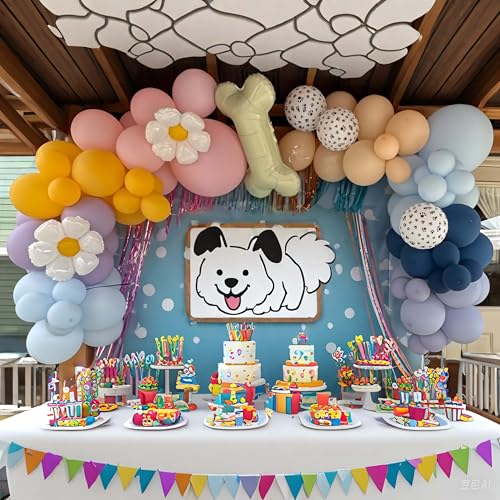 Image of Blue Pastel Balloons, Dog Paw Printed Birthday Party Decorations Balloons, Blue Purple Yellow Pink Balloon for Boys Girls Puppy Theme Baby Shower Supplies