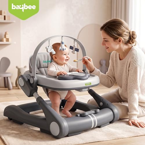 Image of Baybee Walker for Kids for 6 to 18 Months with Push Mode, Kick Play Music, Height Adjustable, Foldable Design, Musical Toy Panel and Food Tray, Walking Supporter for Baby (Dark Grey)