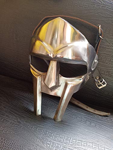 Image of AnNafi MF Doom Mask Roman Gladiator Helmet Face Mask, Medieval Armor Steel Costume 18g, Re-Enactment Steel Viking MASK Silver