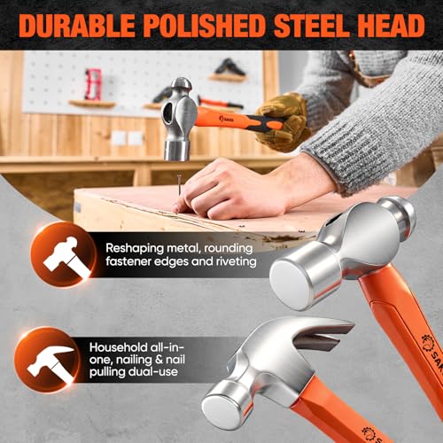Image of Saker 5-Piece Hammer Set,3lb Sledge Hammer,16oz Rubber Mallet, 16oz Ball Peen Hammer & Claw Hammer, 7oz Cross Peen Hammer for Home Repair & DIY Projects