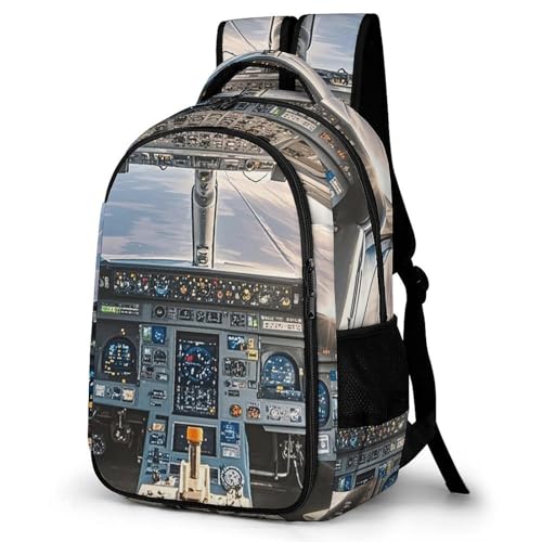 Backpack for Travel, Airplane Cockpit Print Modern Backpack Shoulder Bag with Adjustable Straps, Side Pockets & Reinforced Bottom