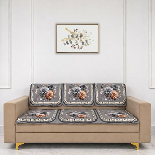 Image of Homerz 'Brooklyn Series' Premium Sofa Cover | Quilted Floral Design | Non-Slip Washable Sofa Protector | Soft Anti Slip Fabric (Grey, 5 (3+2) Seater, Seat Cover with Backrest)
