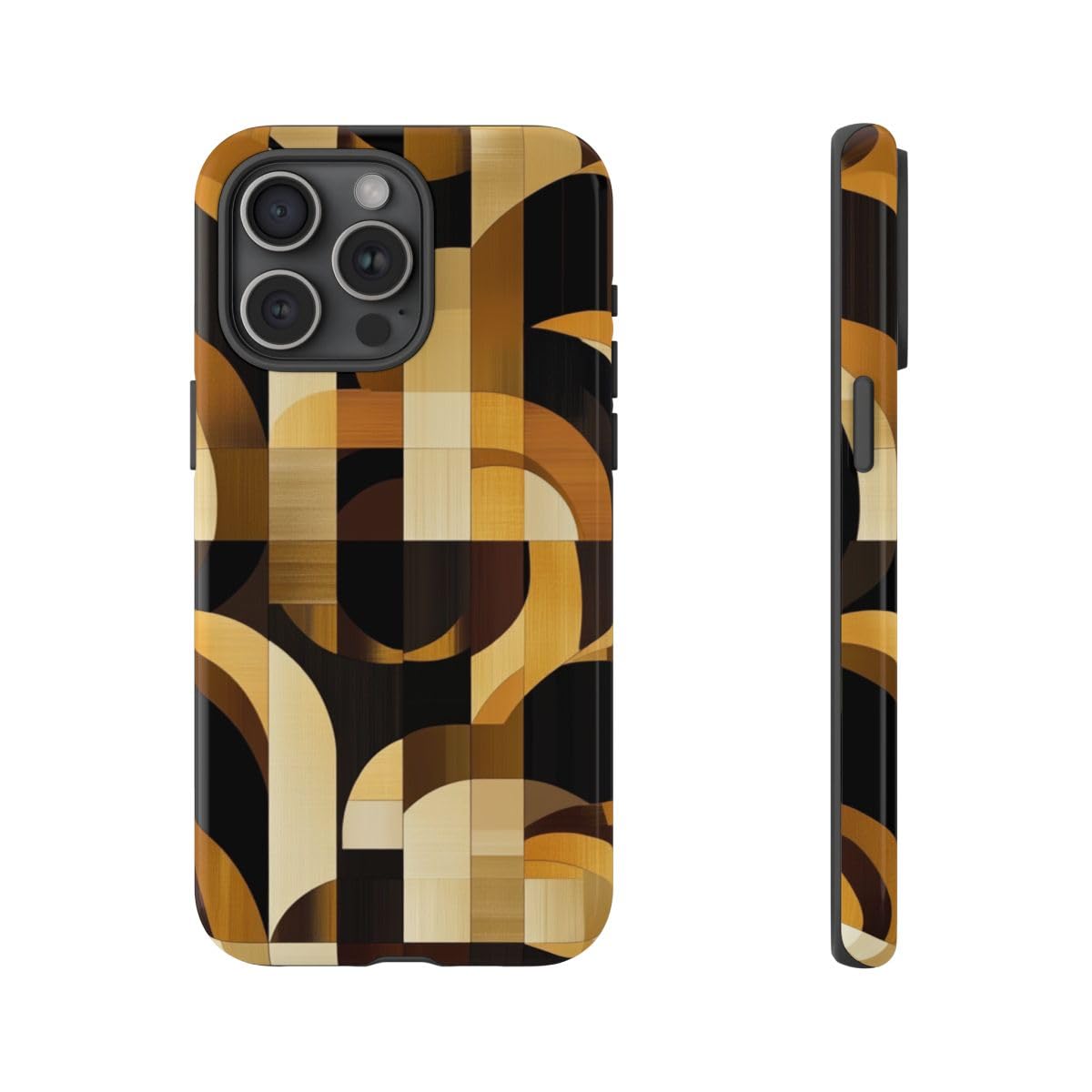 Coque iPhone 15 Pro Max géométrique marron et doré rigide - 4